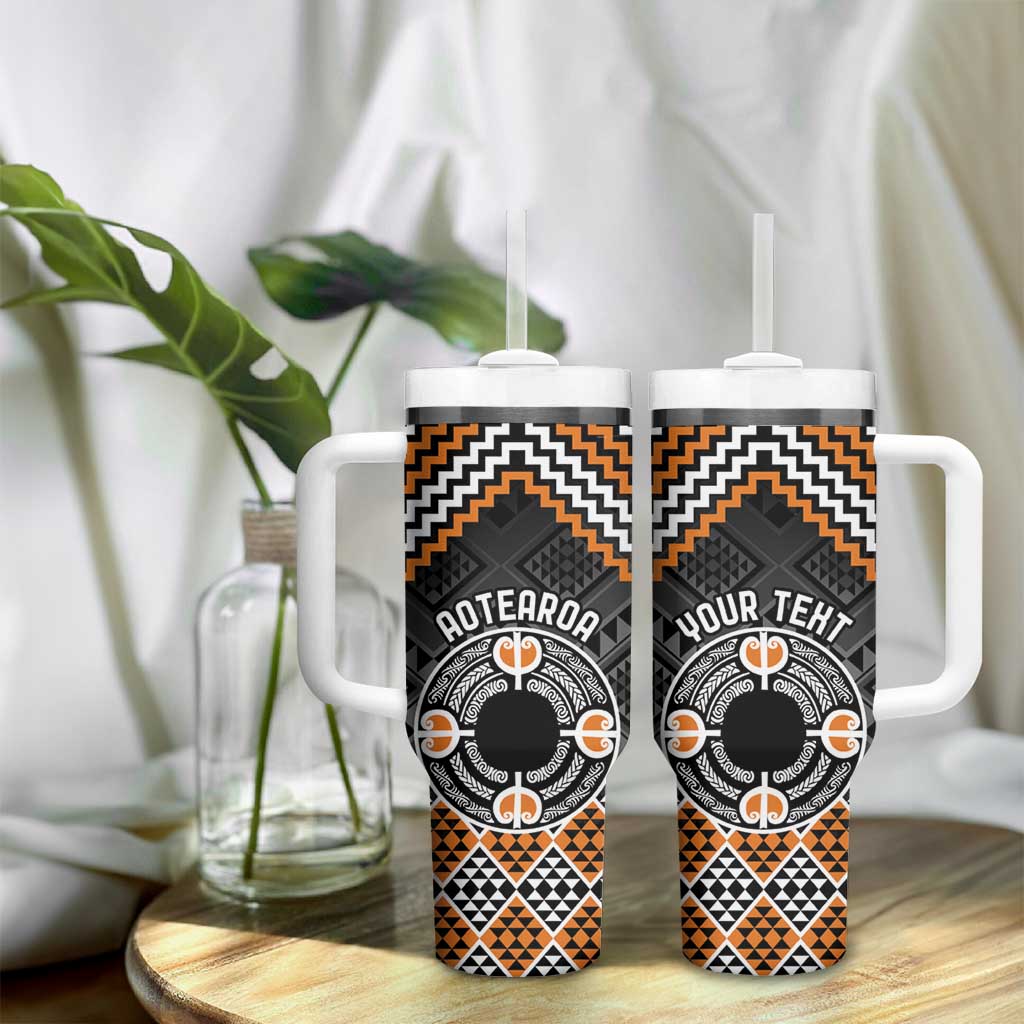 Personalised Aotearoa Niho Taniwha Motif Tumbler With Handle Gold Style LT9 - Polynesian Pride