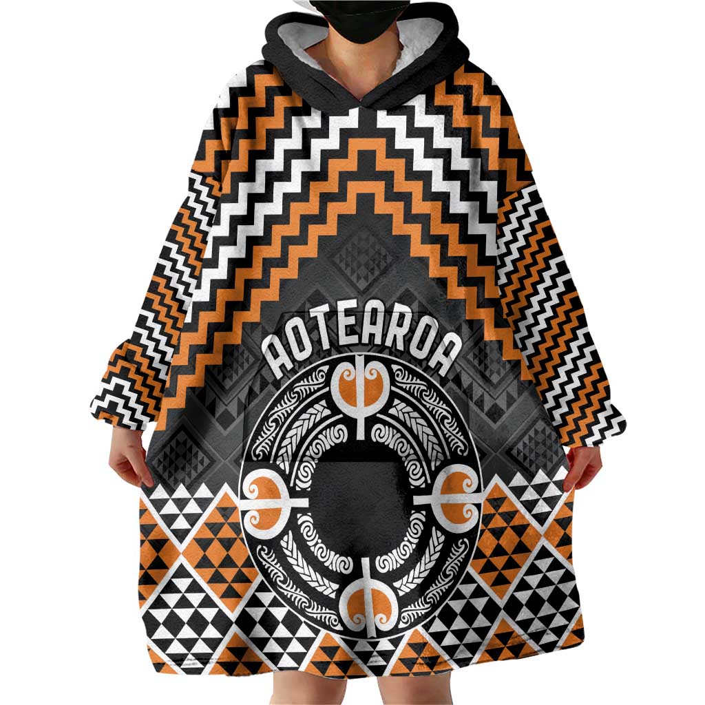 Personalised Aotearoa Niho Taniwha Motif Wearable Blanket Hoodie Gold Style LT9 - Polynesian Pride