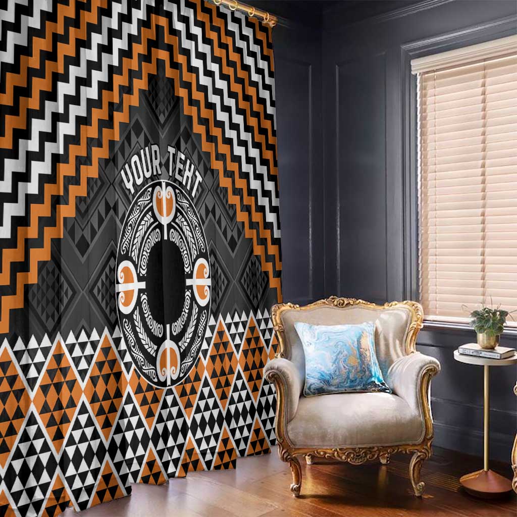 Personalised Aotearoa Niho Taniwha Motif Window Curtain Gold Style LT9 - Polynesian Pride