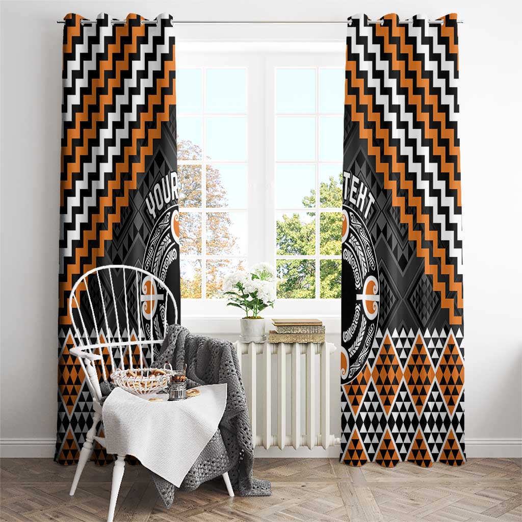 Personalised Aotearoa Niho Taniwha Motif Window Curtain Gold Style LT9 - Polynesian Pride