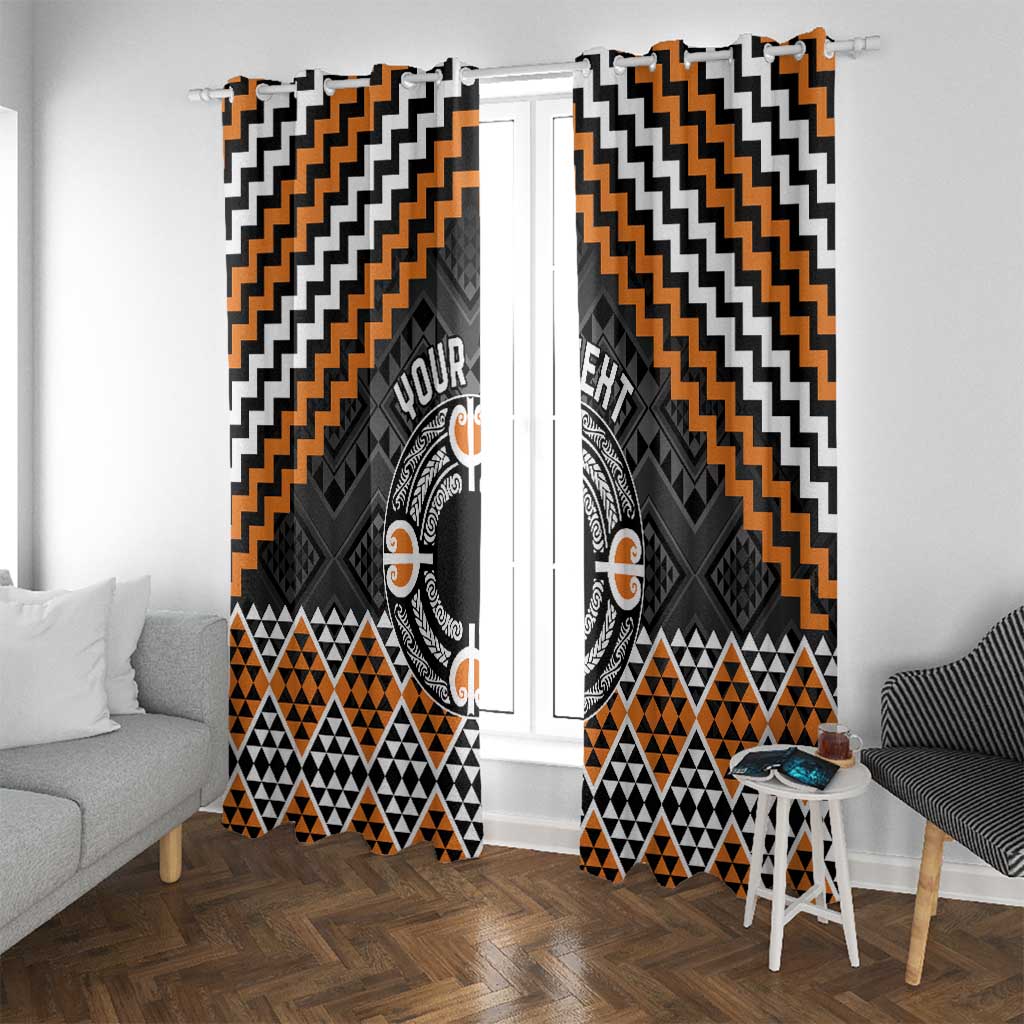Personalised Aotearoa Niho Taniwha Motif Window Curtain Gold Style LT9 With Grommets Gold - Polynesian Pride