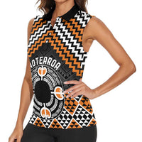 Personalised Aotearoa Niho Taniwha Motif Women Sleeveless Polo Shirt Gold Style