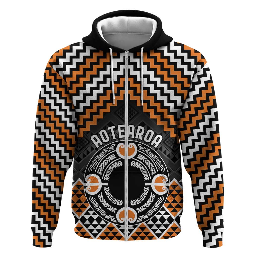 Personalised Aotearoa Niho Taniwha Motif Zip Hoodie Gold Style