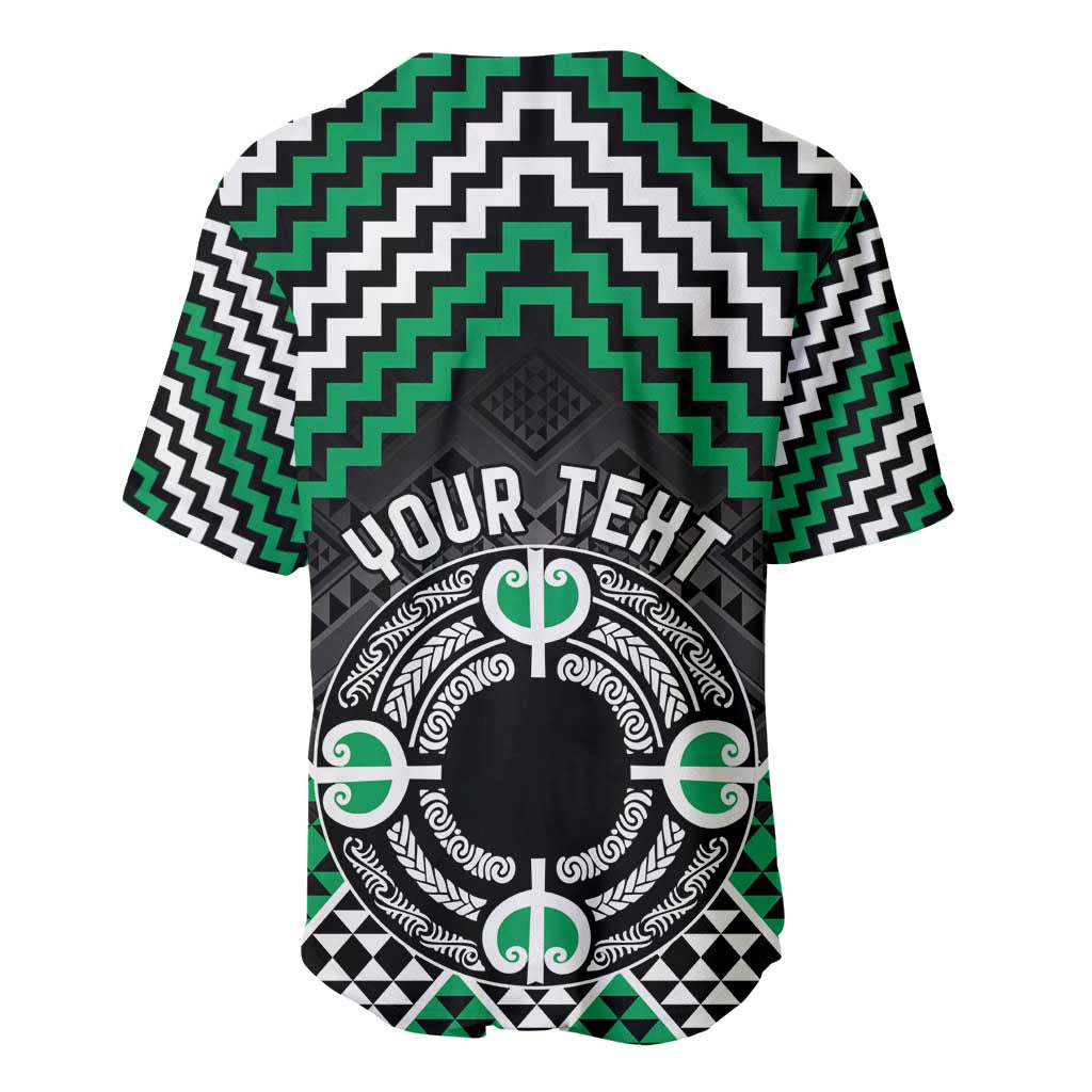 Personalised Aotearoa Niho Taniwha Motif Baseball Jersey Green Style
