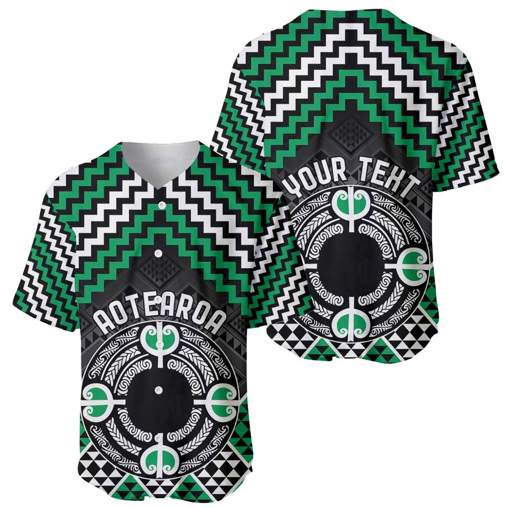 Personalised Aotearoa Niho Taniwha Motif Baseball Jersey Green Style