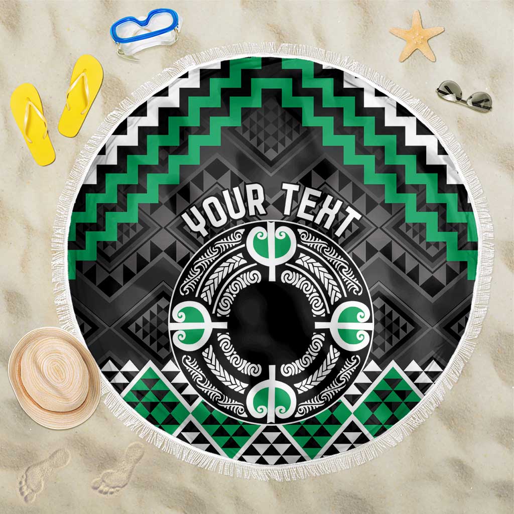 Personalised Aotearoa Niho Taniwha Motif Beach Blanket Green Style LT9 One Size 150cm Green - Polynesian Pride