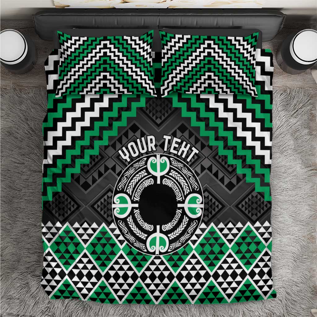 Personalised Aotearoa Niho Taniwha Motif Bedding Set Green Style