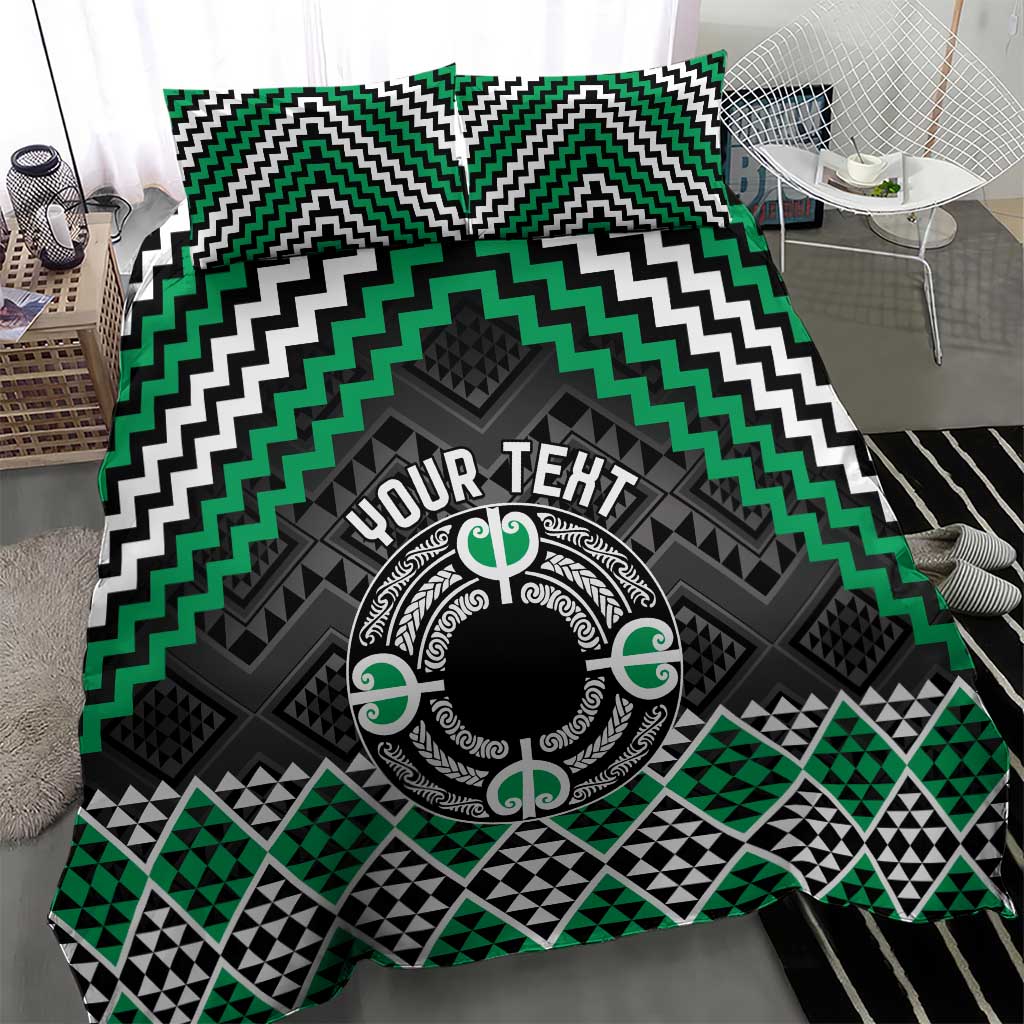 Personalised Aotearoa Niho Taniwha Motif Bedding Set Green Style