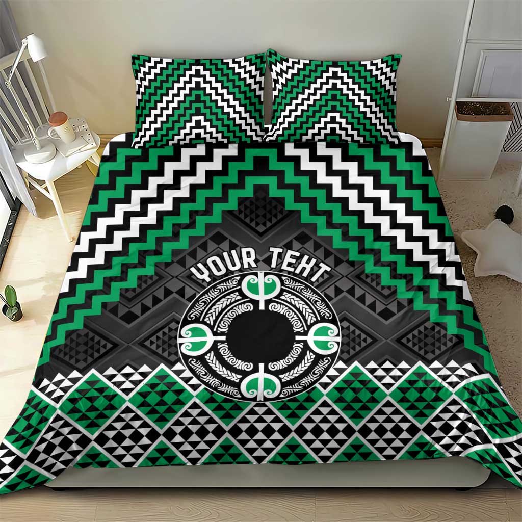 Personalised Aotearoa Niho Taniwha Motif Bedding Set Green Style