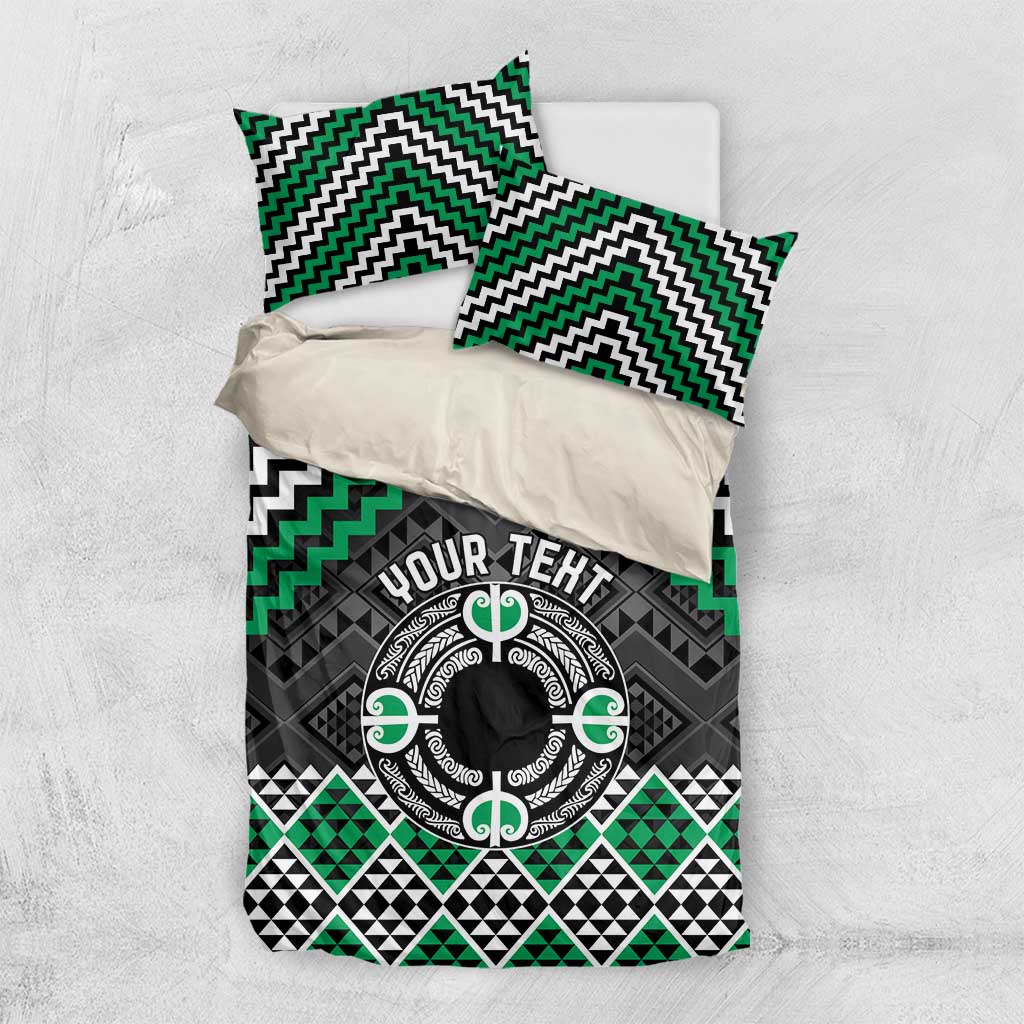 Personalised Aotearoa Niho Taniwha Motif Bedding Set Green Style