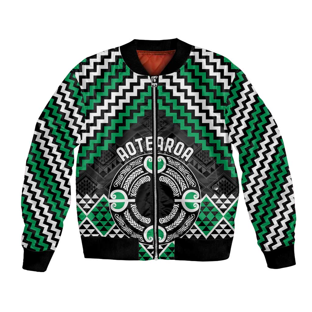 Personalised Aotearoa Niho Taniwha Motif Bomber Jacket Green Style