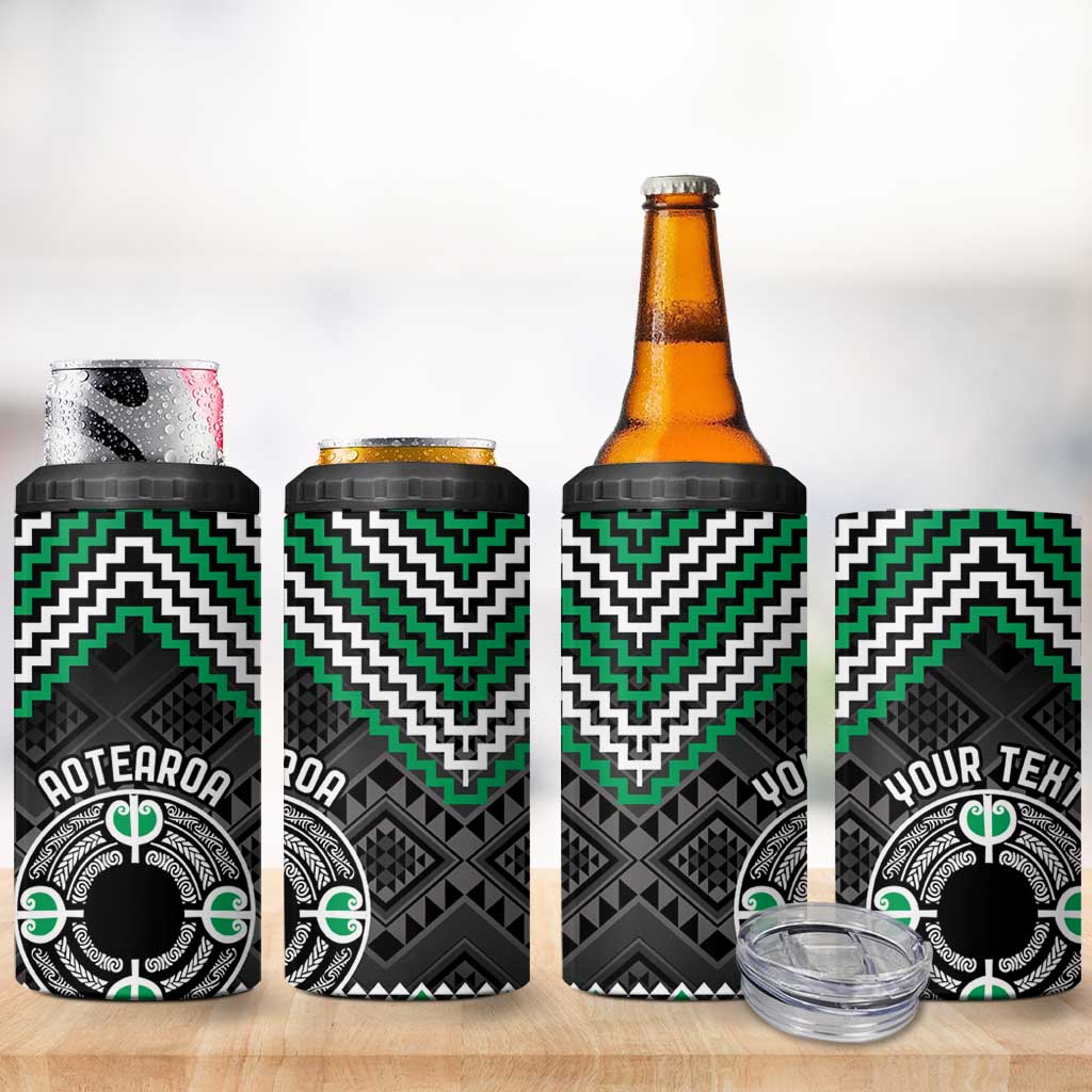 Personalised Aotearoa Niho Taniwha Motif 4 in 1 Can Cooler Tumbler Green Style LT9 - Polynesian Pride