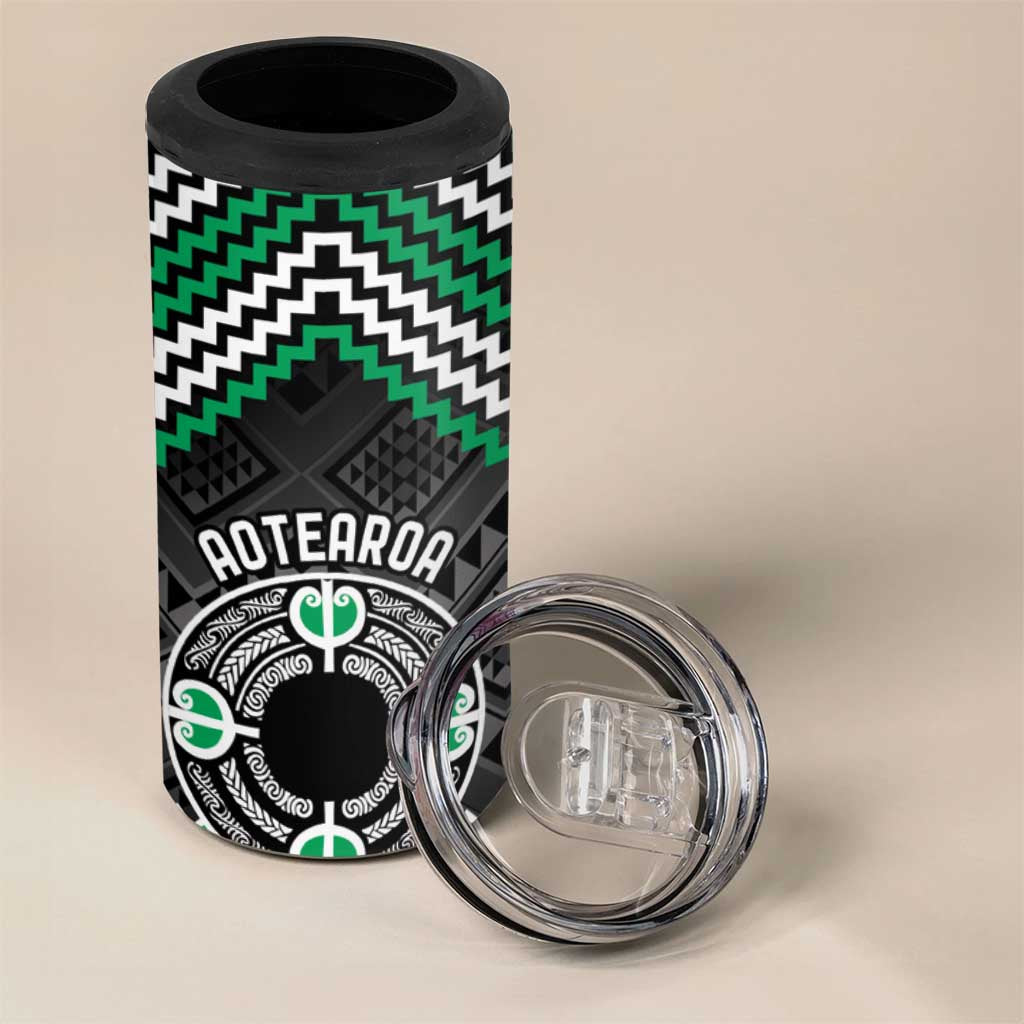 Personalised Aotearoa Niho Taniwha Motif 4 in 1 Can Cooler Tumbler Green Style LT9 - Polynesian Pride