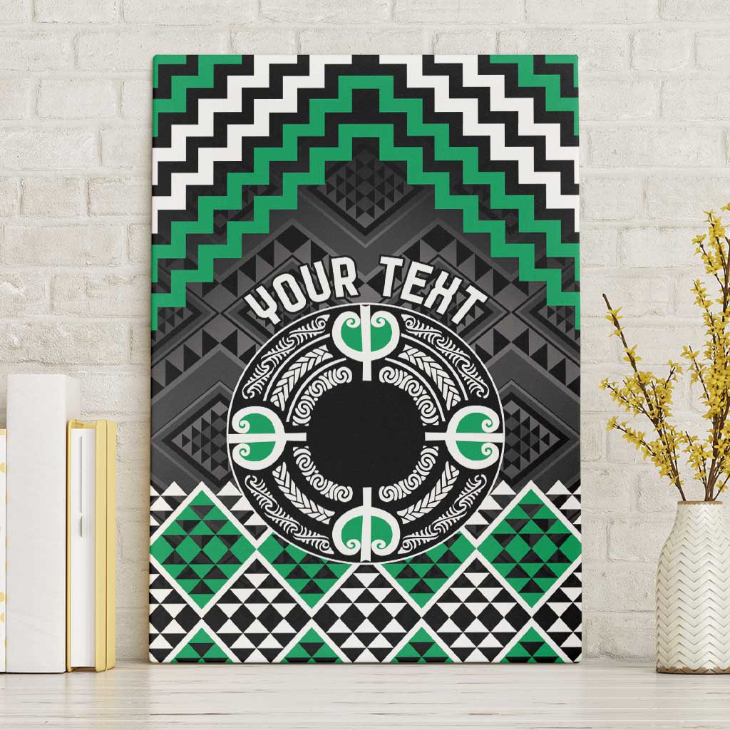 Personalised Aotearoa Niho Taniwha Motif Canvas Wall Art Green Style LT9 Without Frame Green - Polynesian Pride