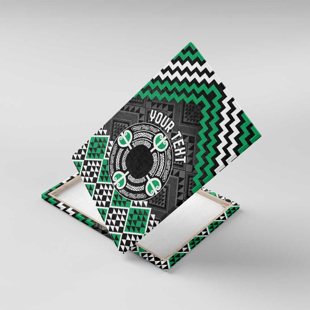 Personalised Aotearoa Niho Taniwha Motif Canvas Wall Art Green Style LT9 With Frame Green - Polynesian Pride