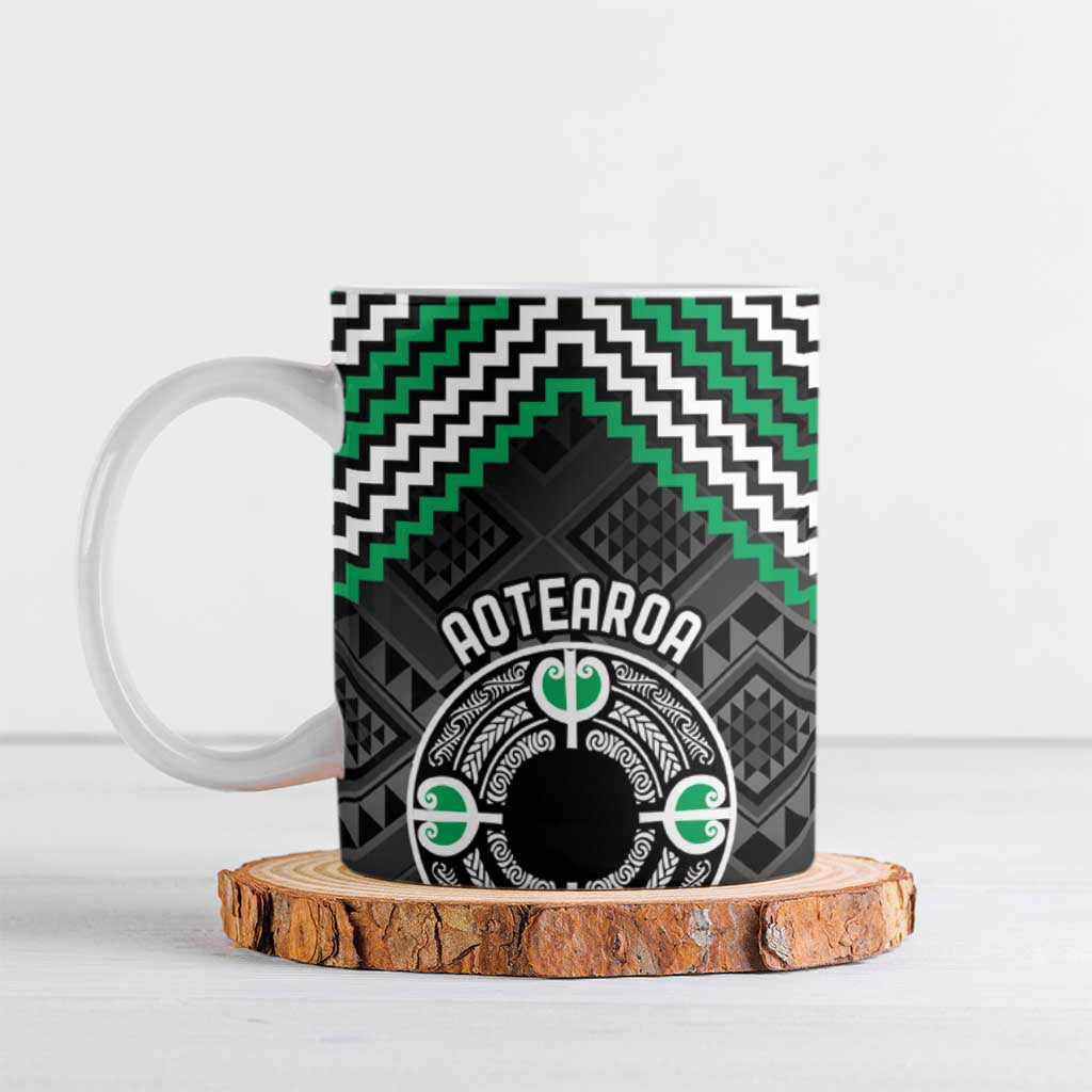 Personalised Aotearoa Niho Taniwha Motif Ceramic Mug Green Style - Polynesian Pride