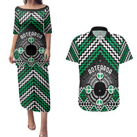Personalised Aotearoa Niho Taniwha Motif Couples Matching Puletasi and Hawaiian Shirt Green Style LT9 Green - Polynesian Pride