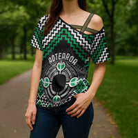 Personalised Aotearoa Niho Taniwha Motif Cross Shoulder Shirt Green Style - Polynesian Pride