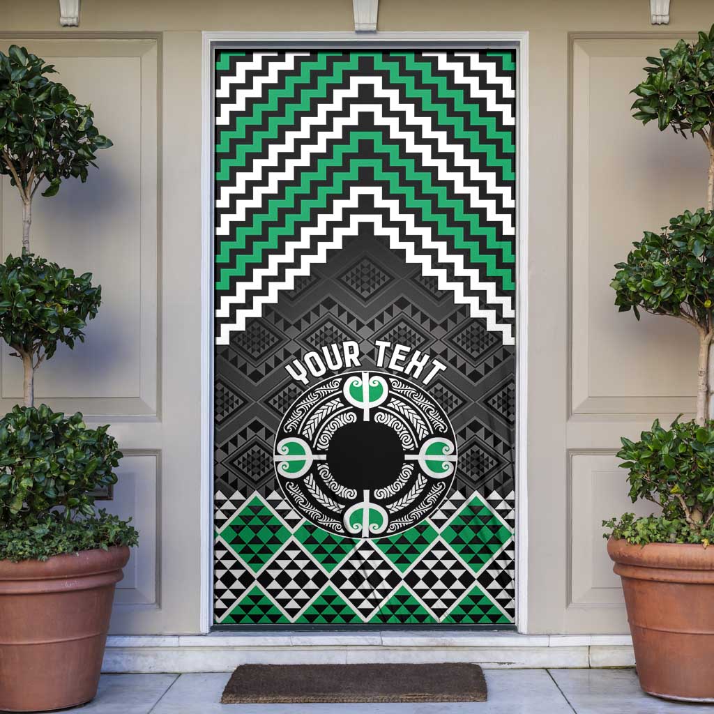 Personalised Aotearoa Niho Taniwha Motif Door Cover Green Style - Polynesian Pride