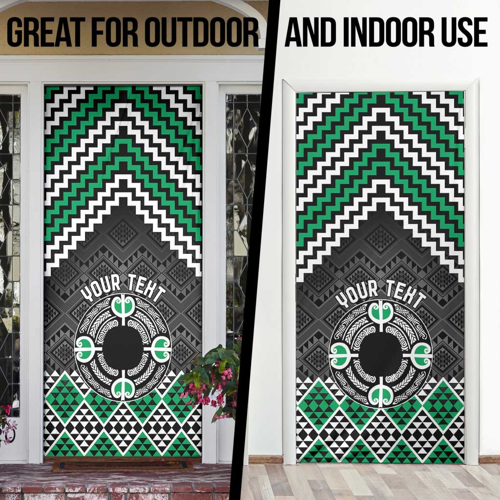 Personalised Aotearoa Niho Taniwha Motif Door Cover Green Style - Polynesian Pride
