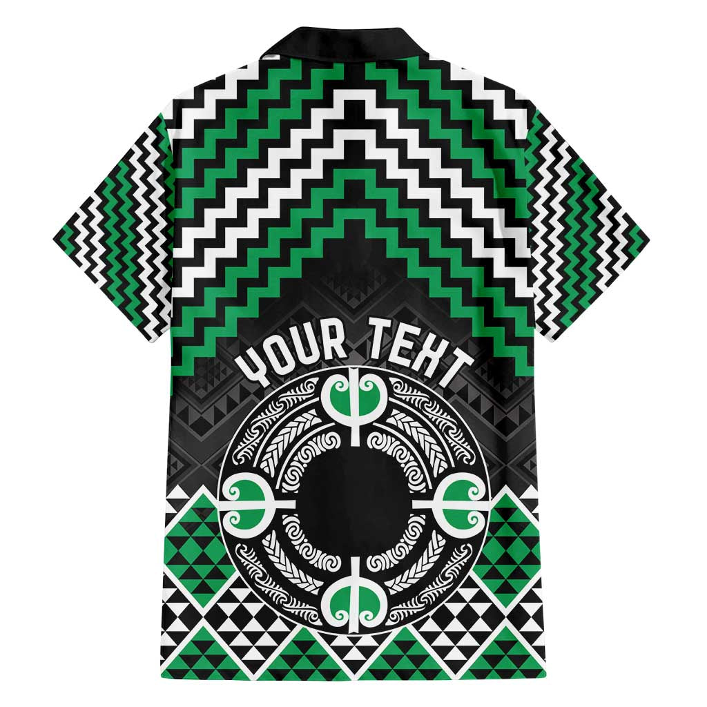 Personalised Aotearoa Niho Taniwha Motif Family Matching Long Sleeve Bodycon Dress and Hawaiian Shirt Green Style