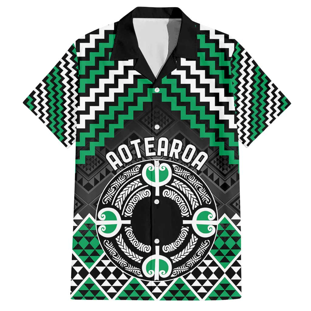 Personalised Aotearoa Niho Taniwha Motif Family Matching Short Sleeve Bodycon Dress and Hawaiian Shirt Green Style