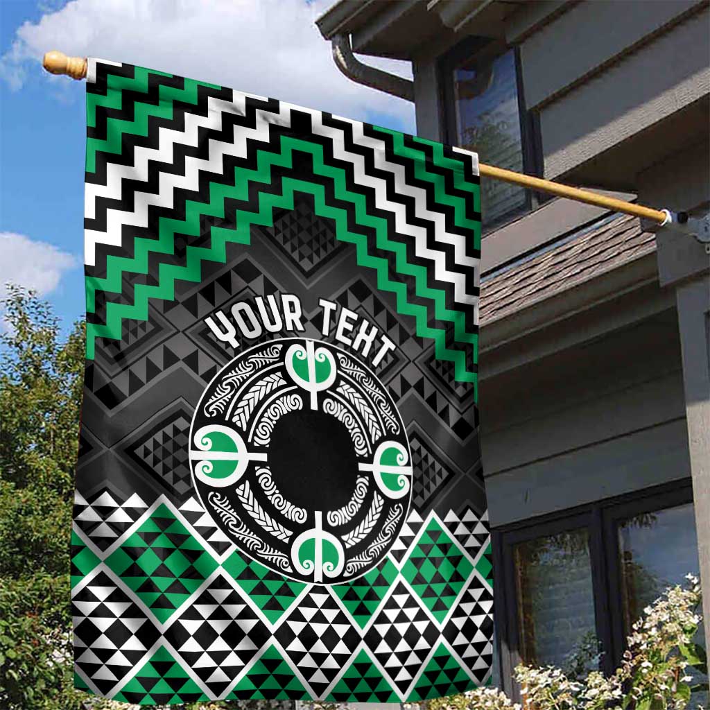 Personalised Aotearoa Niho Taniwha Motif Garden Flag Green Style LT9 - Polynesian Pride