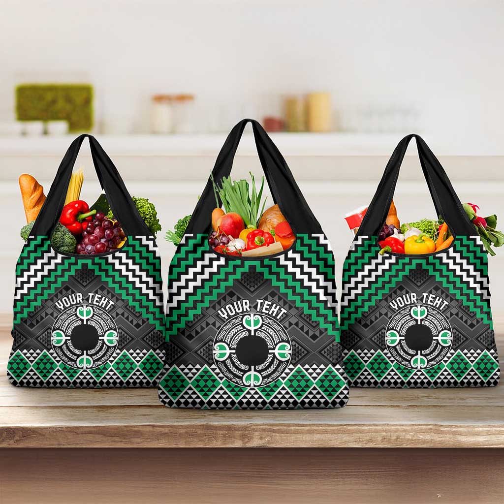 Personalised Aotearoa Niho Taniwha Motif Grocery Bag Green Style LT9 3-pack One Size Green - Polynesian Pride