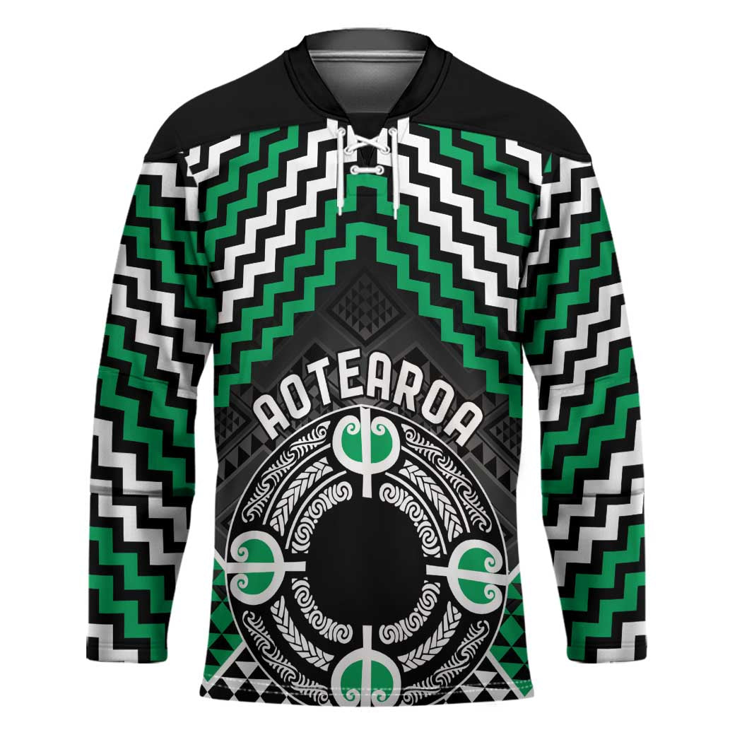 Personalised Aotearoa Niho Taniwha Motif Hockey Jersey Green Style - Polynesian Pride