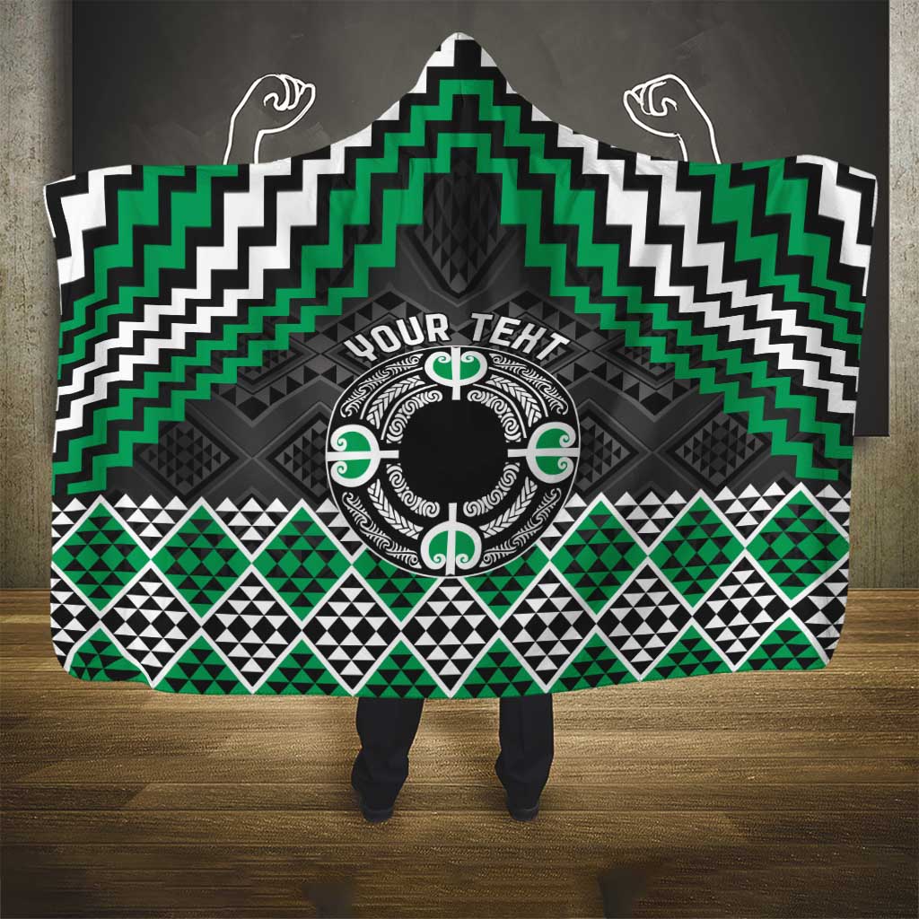 Personalised Aotearoa Niho Taniwha Motif Hooded Blanket Green Style LT9 - Polynesian Pride