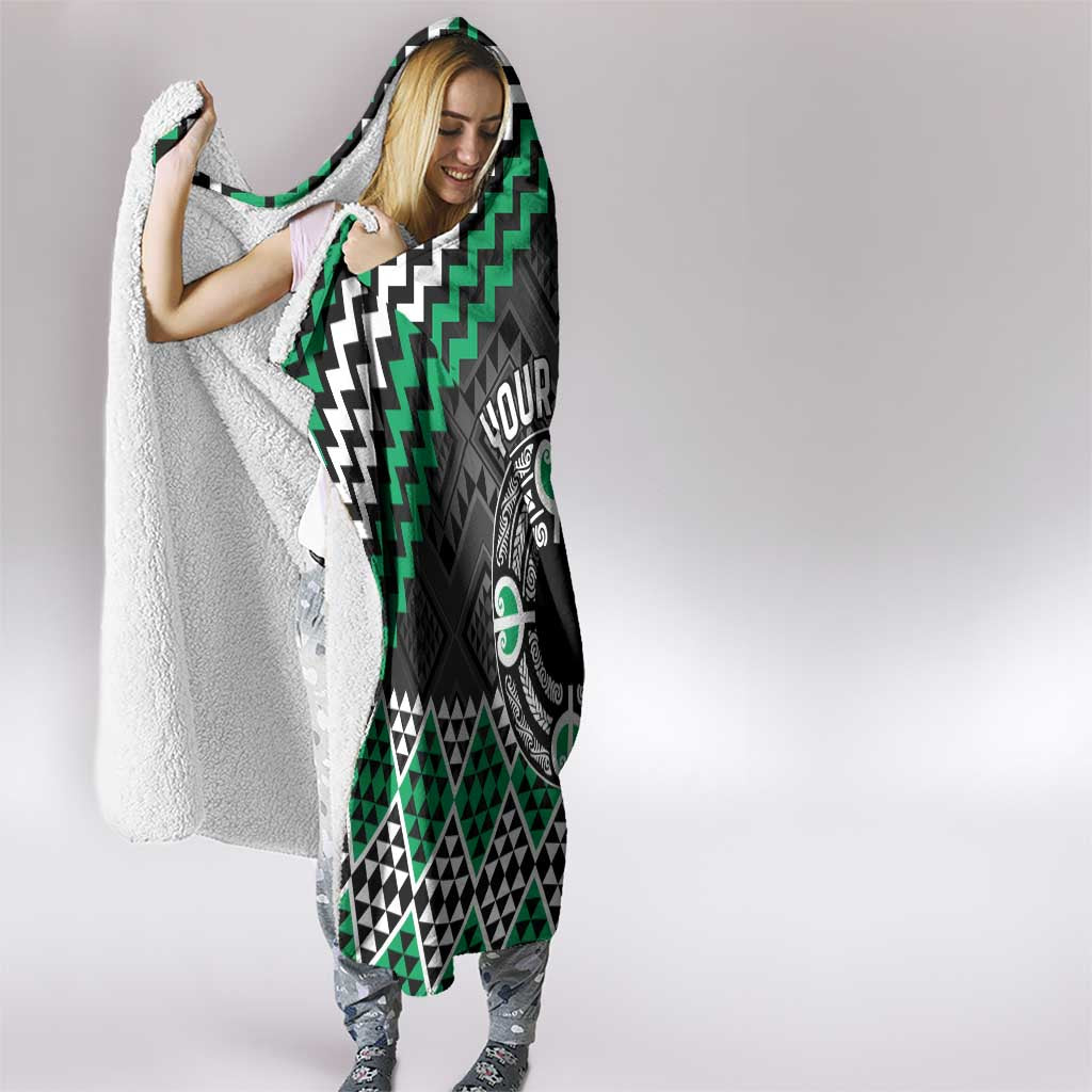 Personalised Aotearoa Niho Taniwha Motif Hooded Blanket Green Style LT9 - Polynesian Pride