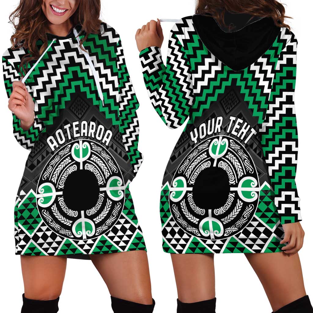 Personalised Aotearoa Niho Taniwha Motif Hoodie Dress Green Style LT9 - Polynesian Pride