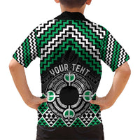 Personalised Aotearoa Niho Taniwha Motif Kid Hawaiian Shirt Green Style