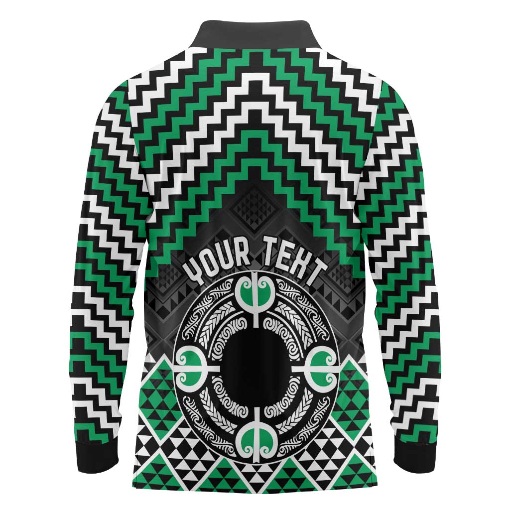 Personalised Aotearoa Niho Taniwha Motif Long Sleeve Polo Shirt Green Style