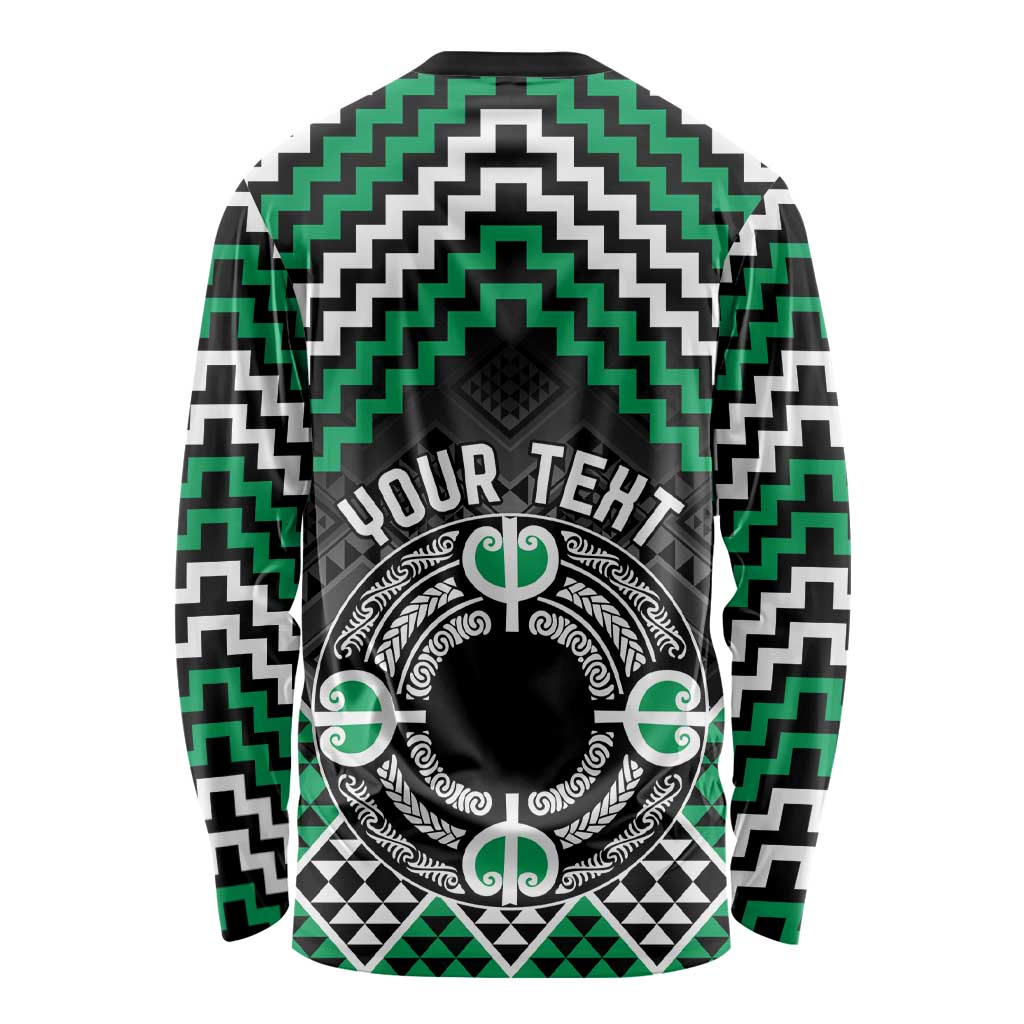 Personalised Aotearoa Niho Taniwha Motif Long Sleeve Shirt Green Style LT9 - Polynesian Pride