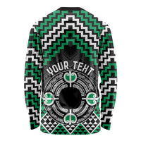 Personalised Aotearoa Niho Taniwha Motif Long Sleeve Shirt Green Style LT9 - Polynesian Pride