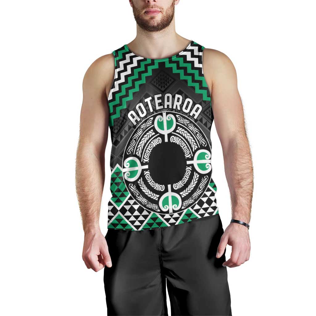 Personalised Aotearoa Niho Taniwha Motif Men Tank Top Green Style LT9 - Polynesian Pride