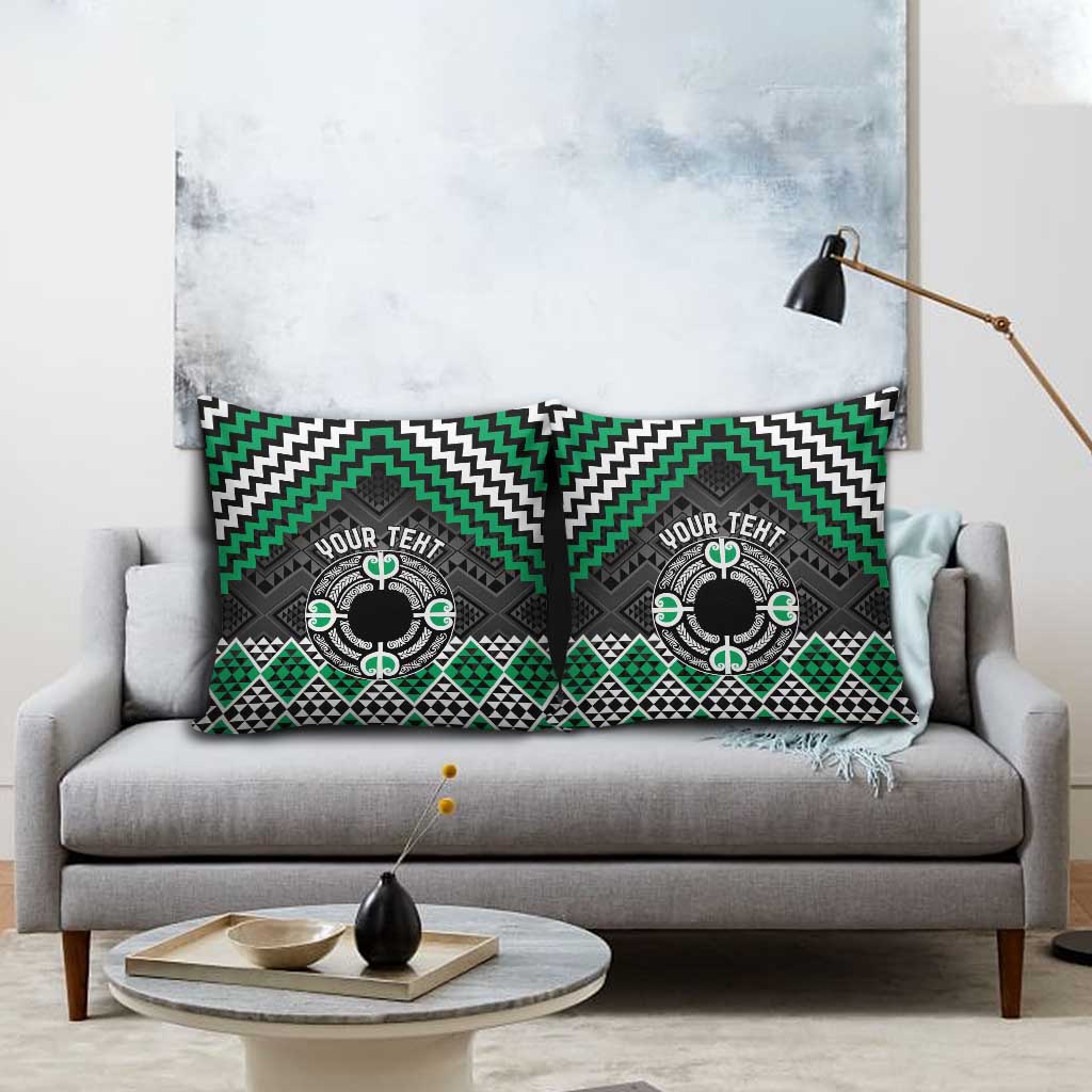 Personalised Aotearoa Niho Taniwha Motif Pillow Cover Green Style - Polynesian Pride