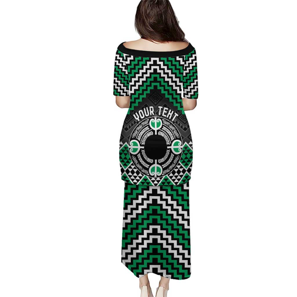 Personalised Aotearoa Niho Taniwha Motif Puletasi Green Style LT9 - Polynesian Pride