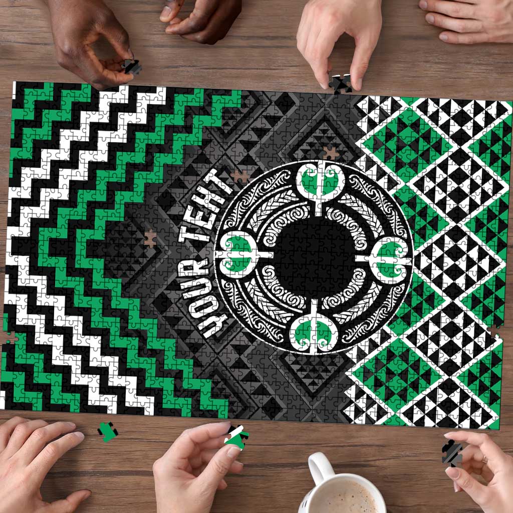 Personalised Aotearoa Niho Taniwha Motif Puzzle Green Style - Polynesian Pride