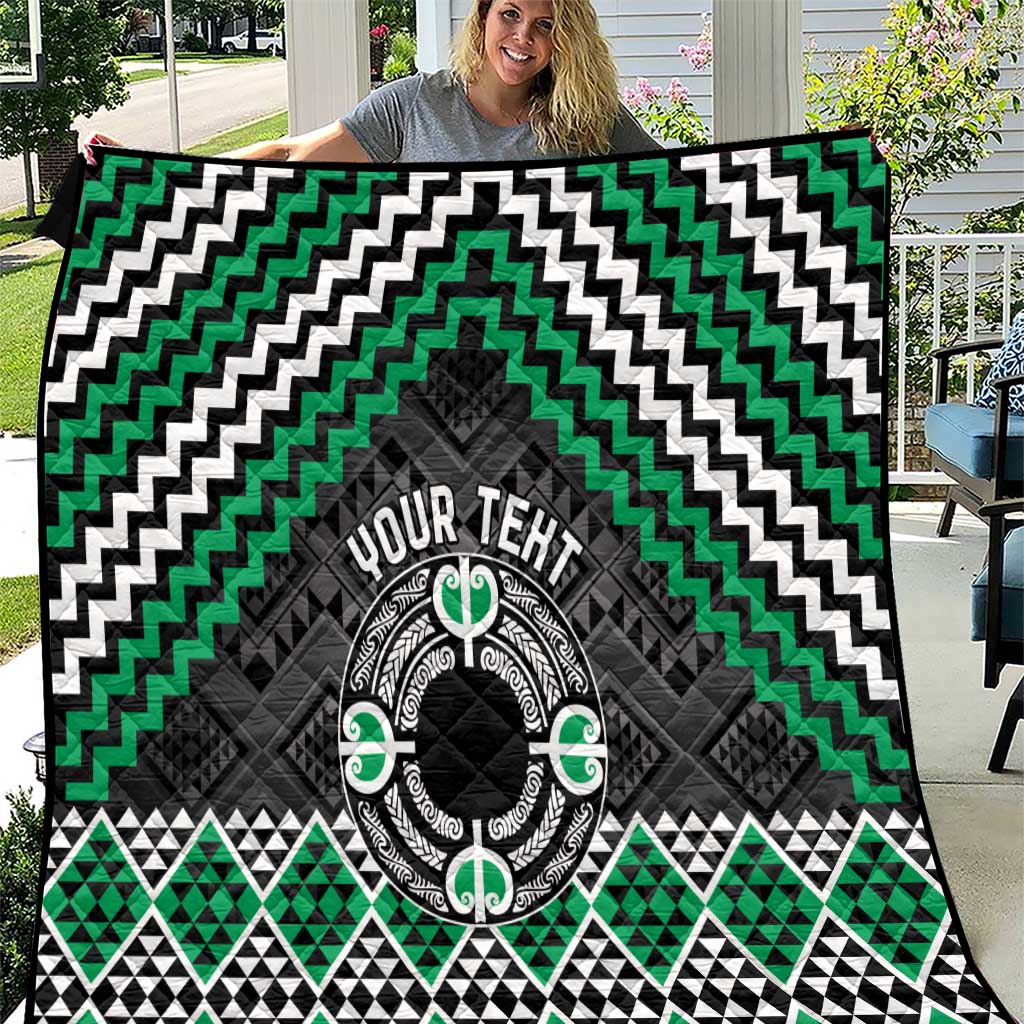 Personalised Aotearoa Niho Taniwha Motif Quilt Green Style