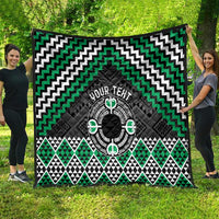 Personalised Aotearoa Niho Taniwha Motif Quilt Green Style