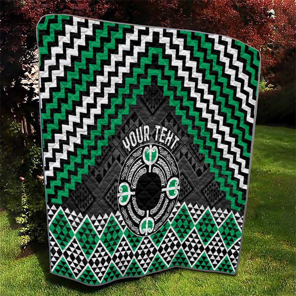 Personalised Aotearoa Niho Taniwha Motif Quilt Green Style