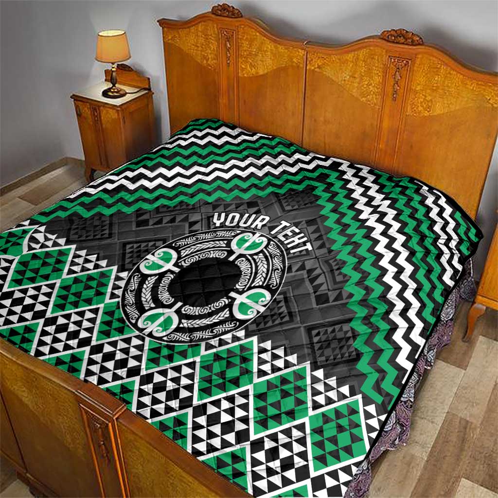 Personalised Aotearoa Niho Taniwha Motif Quilt Green Style