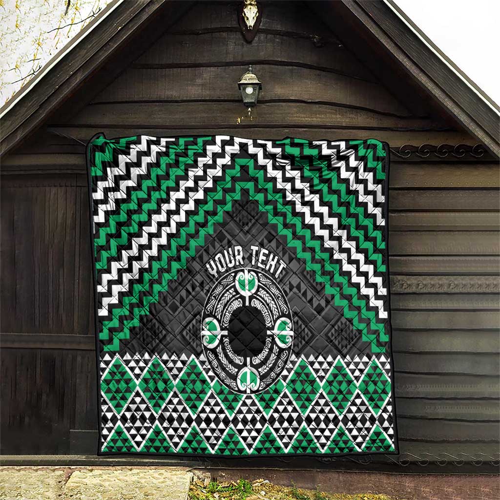 Personalised Aotearoa Niho Taniwha Motif Quilt Green Style