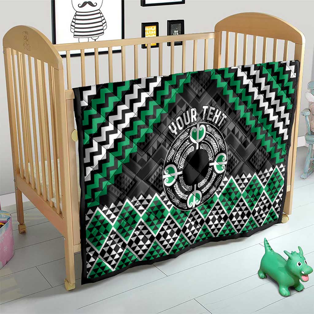 Personalised Aotearoa Niho Taniwha Motif Quilt Green Style