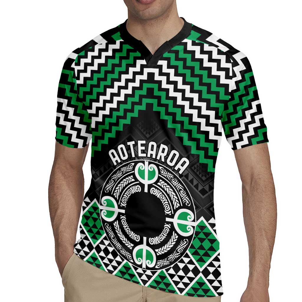 Personalised Aotearoa Niho Taniwha Motif Rugby Jersey Green Style