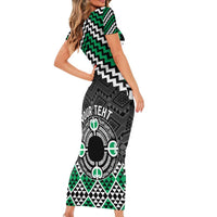 Personalised Aotearoa Niho Taniwha Motif Short Sleeve Bodycon Dress Green Style LT9 - Polynesian Pride