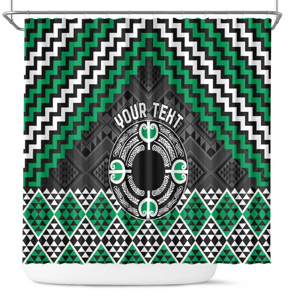 Personalised Aotearoa Niho Taniwha Motif Shower Curtain Green Style