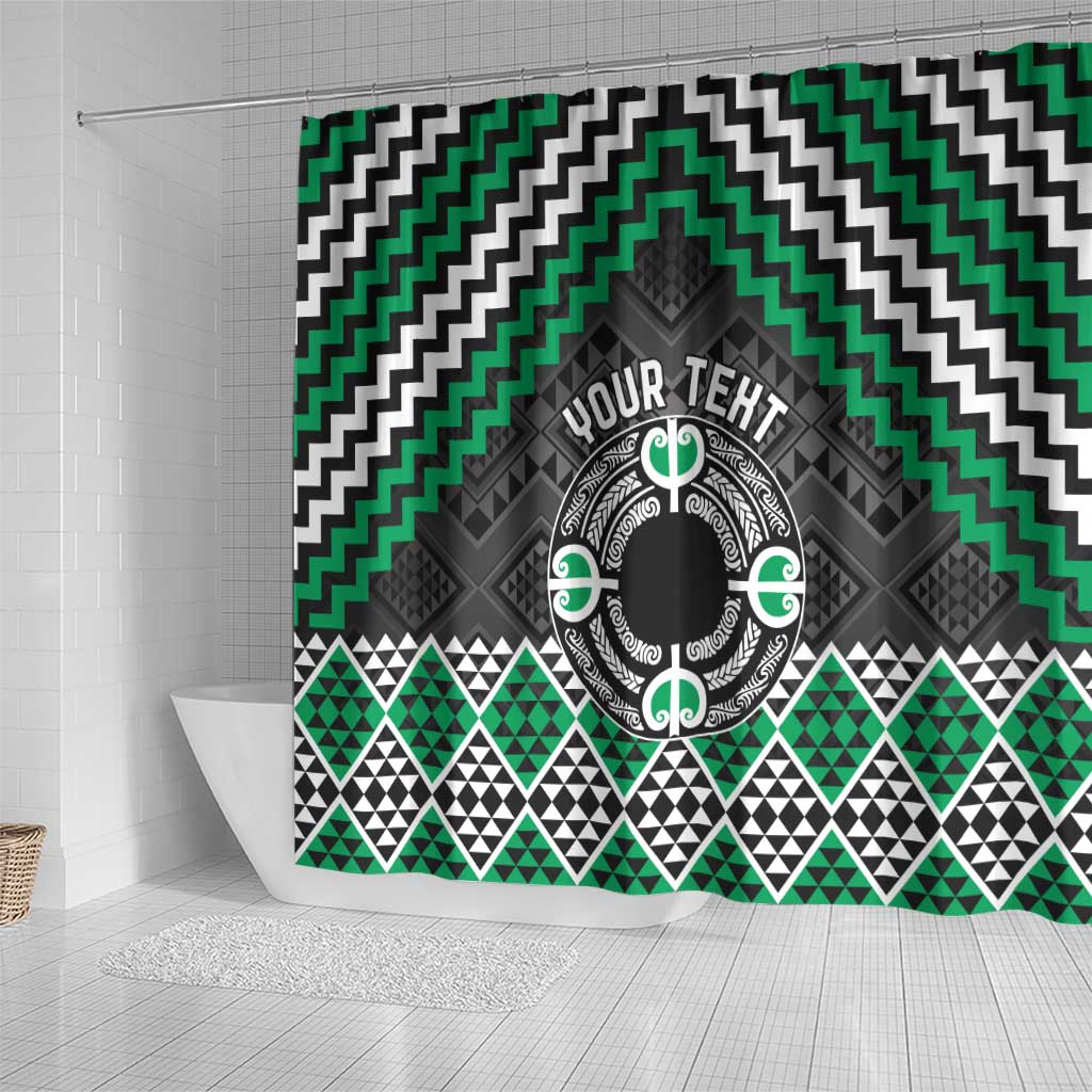 Personalised Aotearoa Niho Taniwha Motif Shower Curtain Green Style